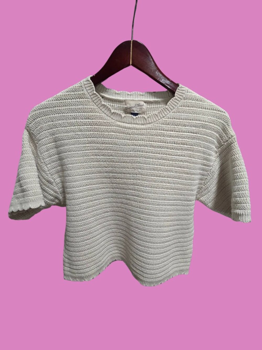 Universal Thread Cream Short Sleeve Textured Knit Sweater Top M